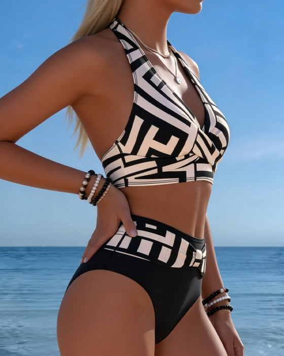 Bikini Geometrisk Tryck Hög Midja