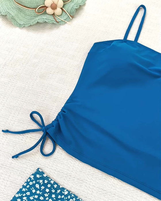 Tankini Små Blommor Lappade Smala Axelband Mode