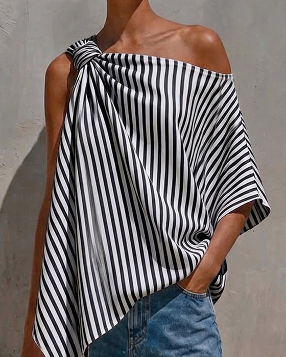 Blus Randig Lös Asymmetrisk Design