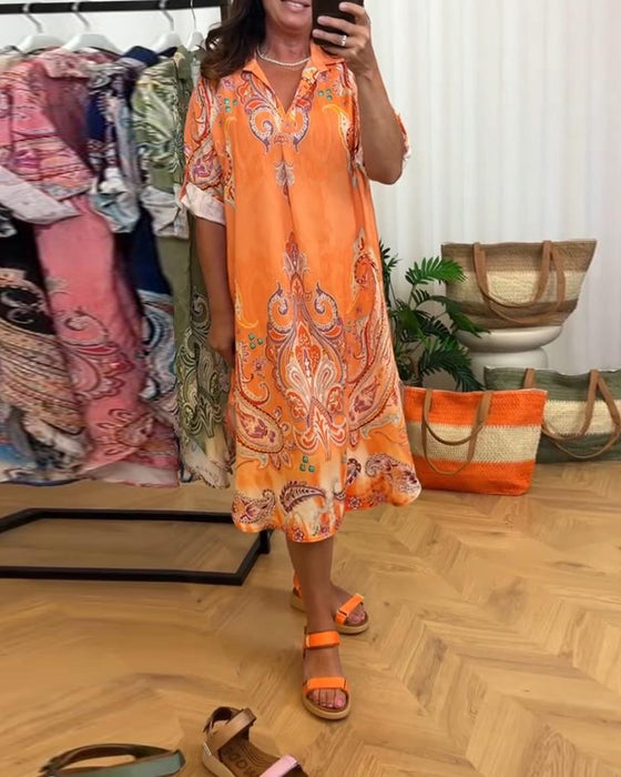 Klänning Retro Krage Tryck