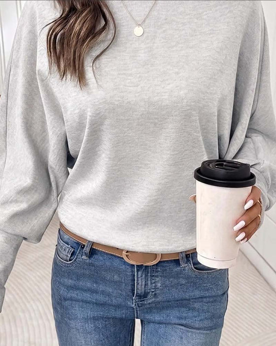 Topp Lös Fladdermusärm Casual Lång Ärm