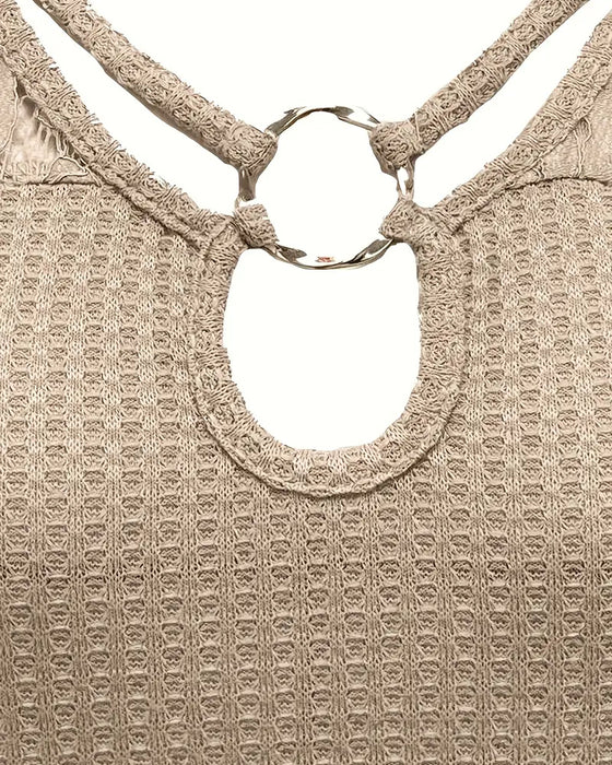 T-Shirt Spets Panel Stickad