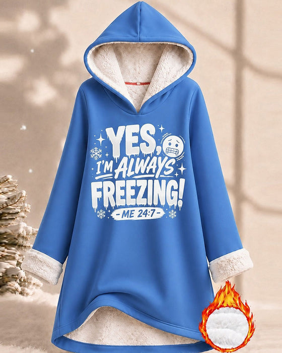Hoodie Fleecefodrad Bokstavstryck Långmodell