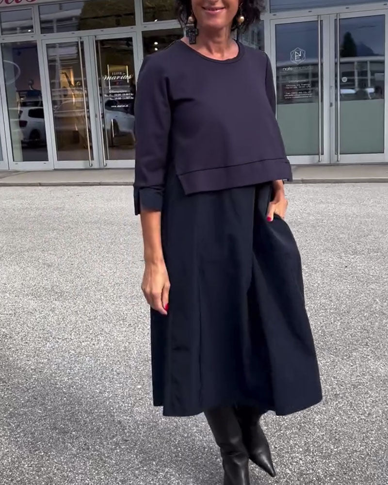 Klänning Rund Halsringning Lapparbete Modern