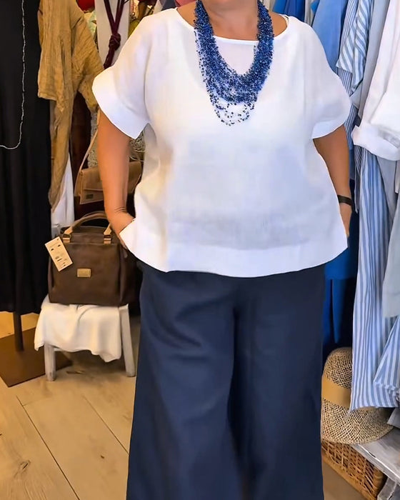 Blus Rundhalsad Solid Rak Casual