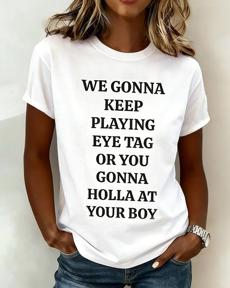 T-Shirt Crew Neck Med Bokstavs Tryck Kortärmad