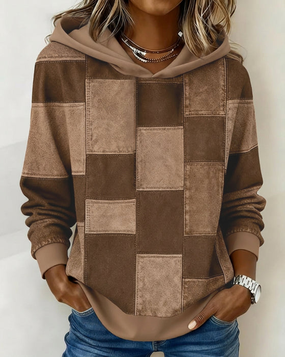 Stilren Rutmönstrad Hoodie Med Lång Ärm