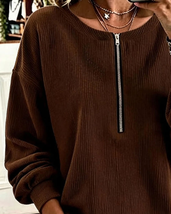 Sweatshirt Rundhals Dragkedja Randig Drop Axel