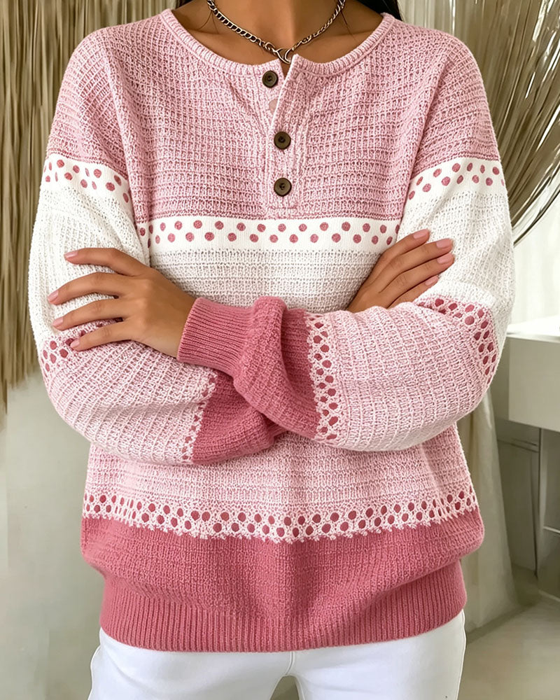 Sweatshirt Färgblock Våffelstickad Henley Pullover