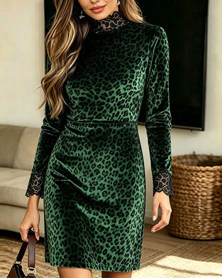 Klädning Polokrage Leopard Patchwork Casual