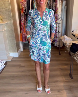 Paisleytryckt klänning med v-ringad ficka