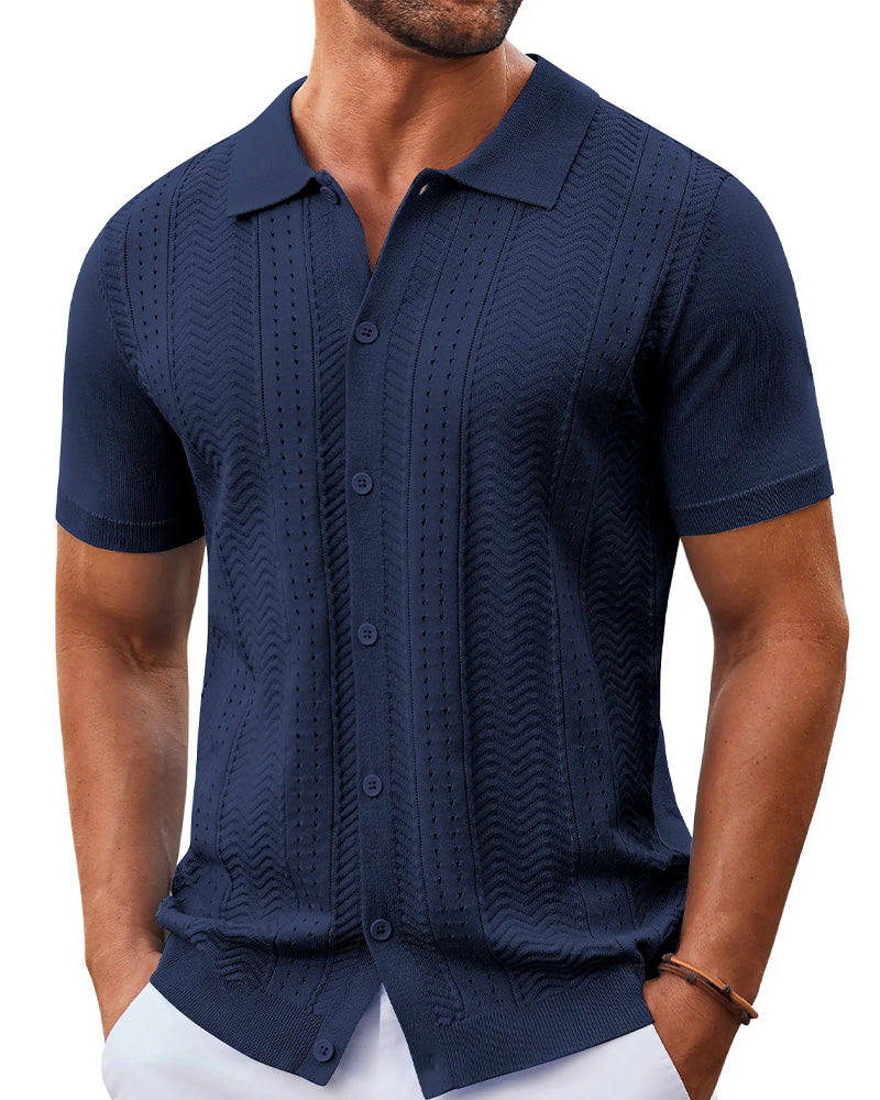 Shirts Genombruten Stickning Knapp