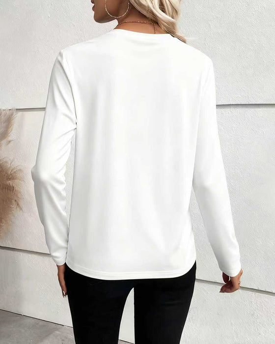 T-Shirt Oregelbunden Falsk Knapp Lång Ärm