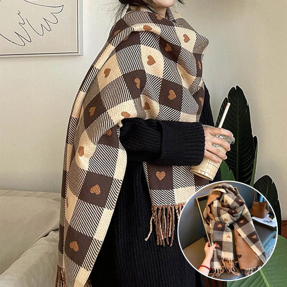 Cozy Heart Plaid Scarf – Mjuk Vinterwrap För Flickor Eller Par