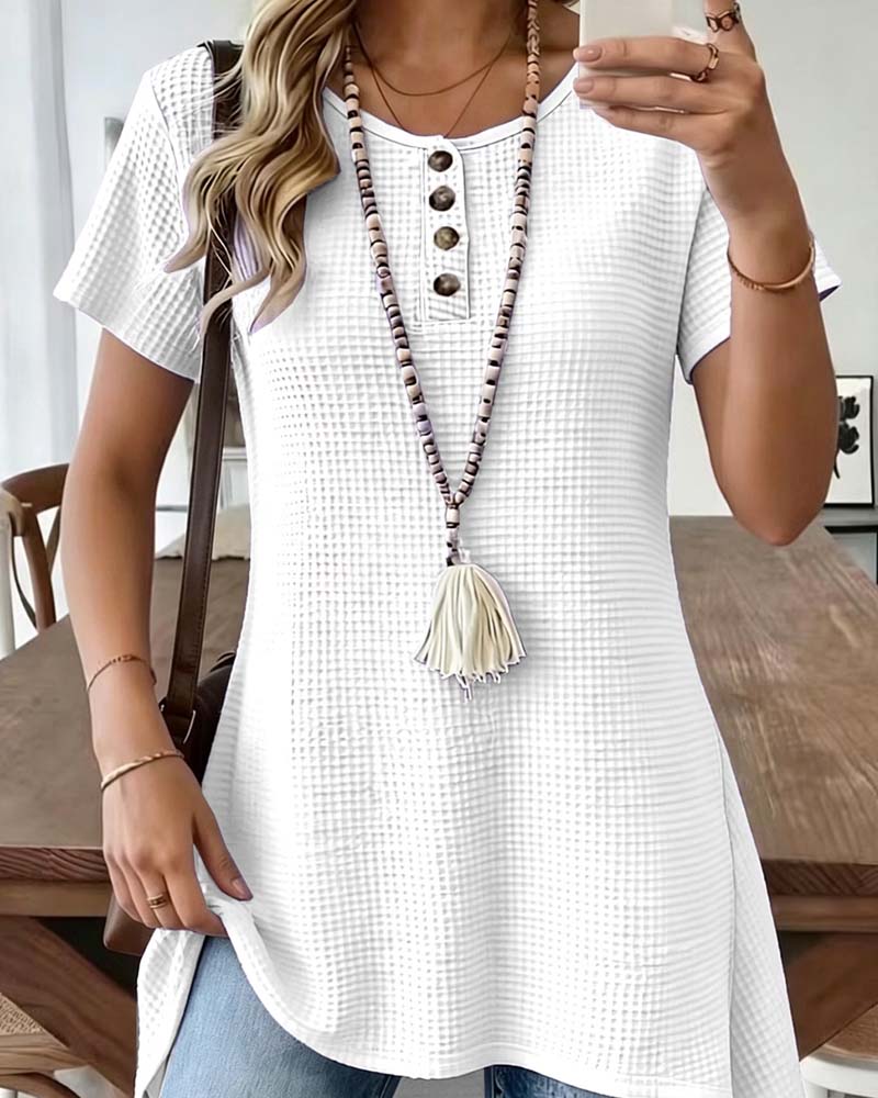 T-Shirt Vaffel Henley Hals Midi