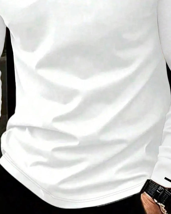 T-Shirt V-Hals Räfflad Solid Färg Herr