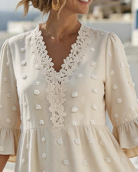 V-Neck Lace Patchwork