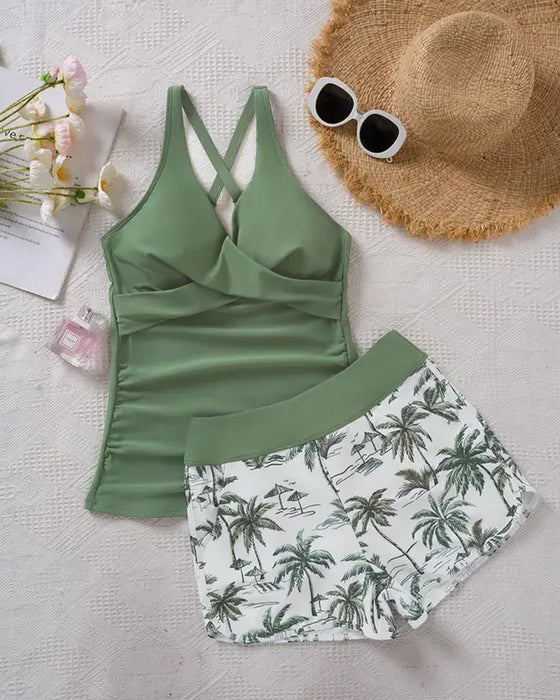 Tankini Kors Veckad Midja Shorts