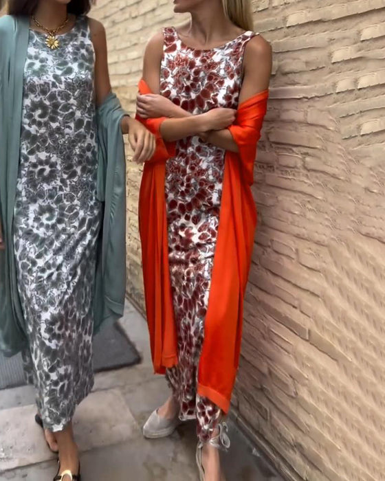 Vintage tryck elegant tvådelad kostym