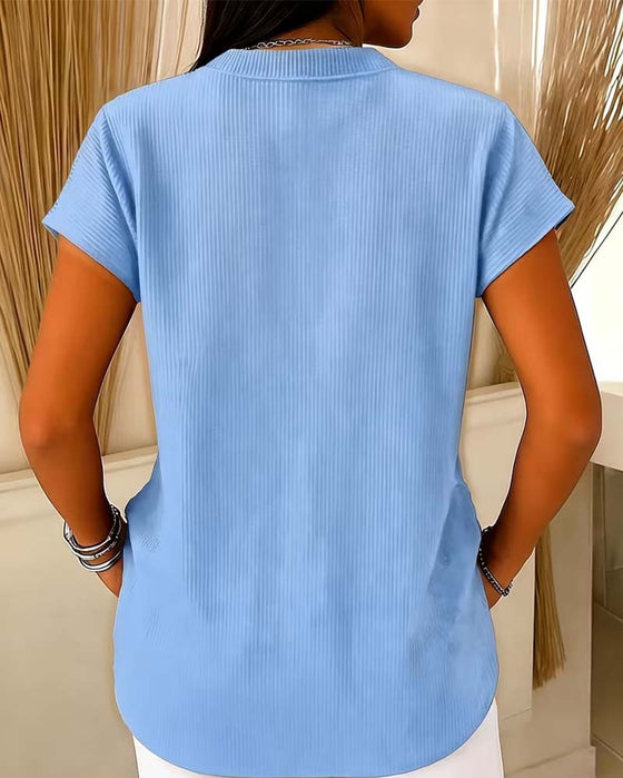 Blus Solid Kort Ärm Dragkedja