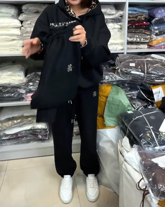 Tvådelad Set I Leopardprint Med Huva