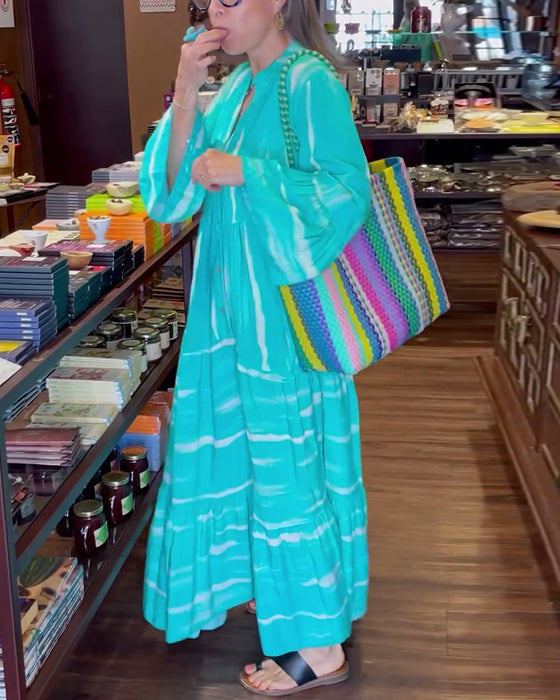 Casual V-ringad lös lång klänning med utsvängda ärmar