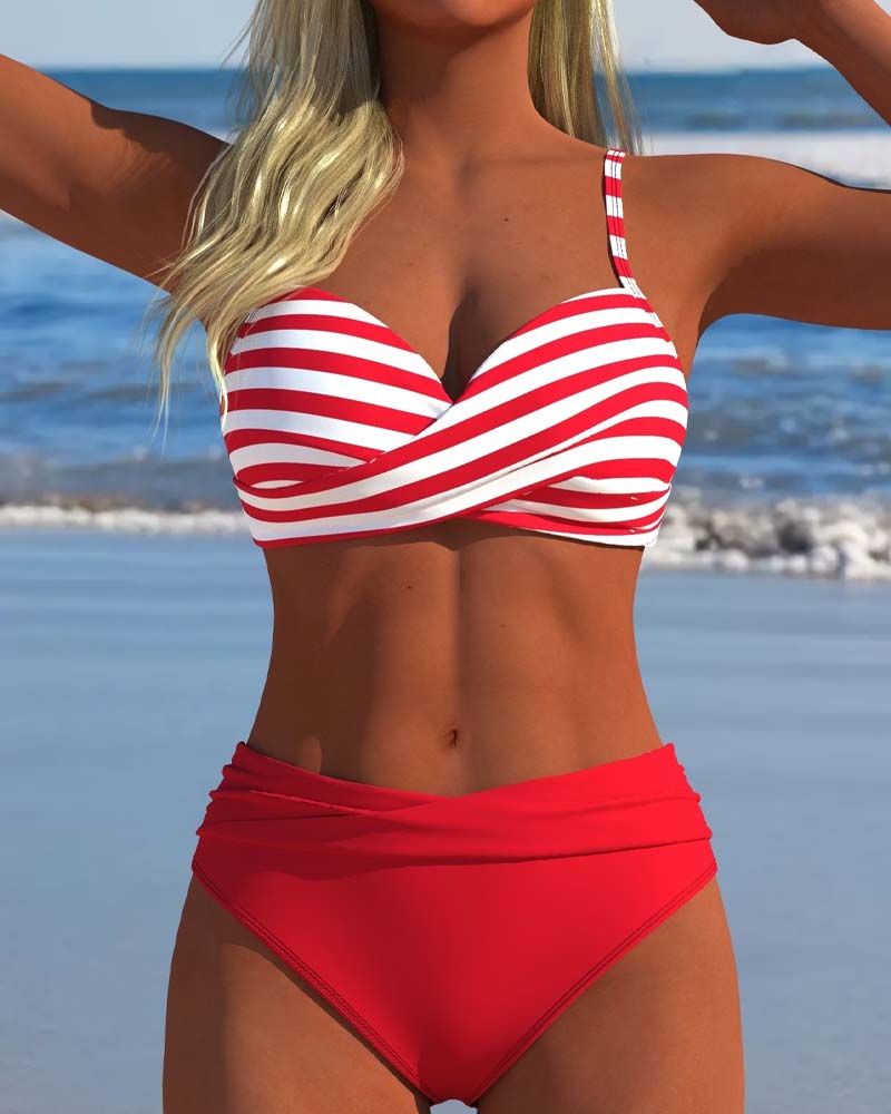Bikini Färgblock Rand Kors
