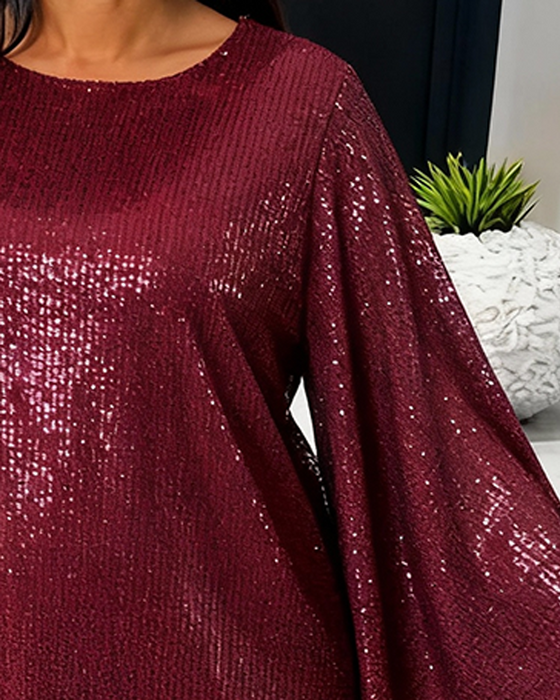 Blus Klockärm Rund Halsringning Fin Glitter