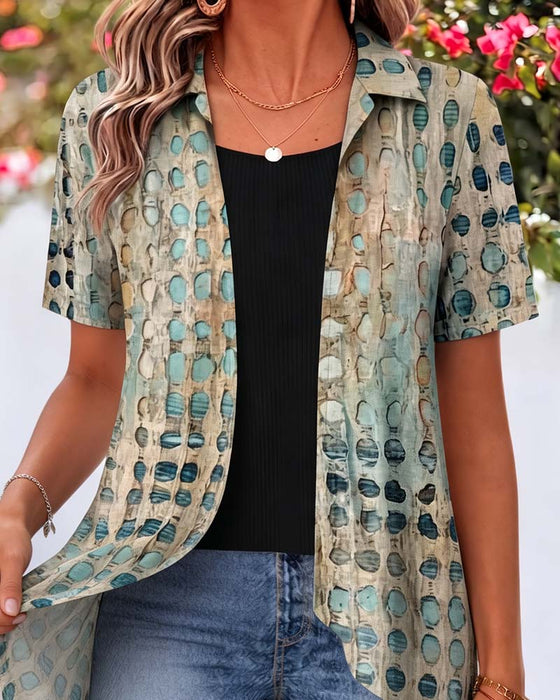 Blus Vintage Polka Dot Slag Kort Ärm