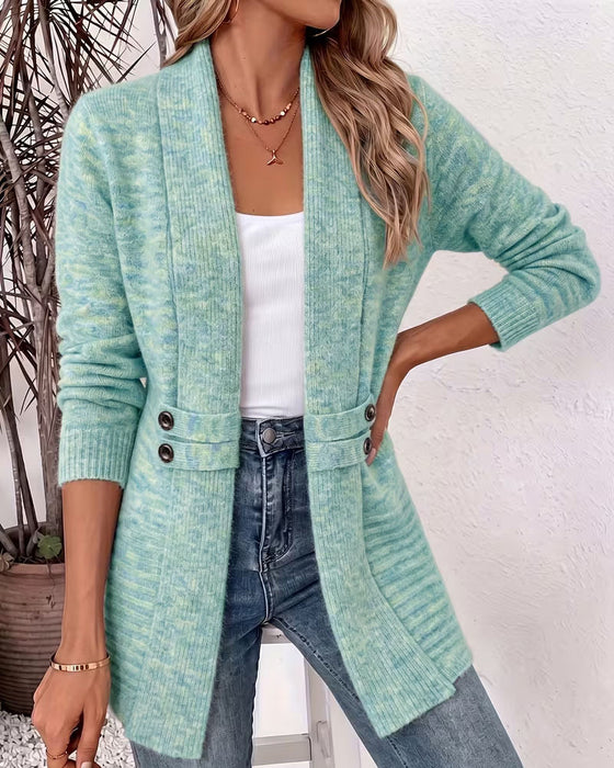 Cardigan Solid Färg Knapp Prydd