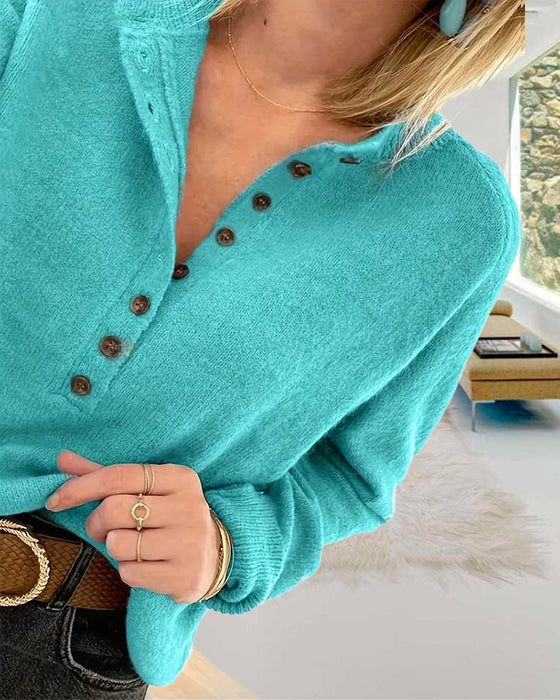 Enknäppt enkelknäppt casual tröja i enfärgad