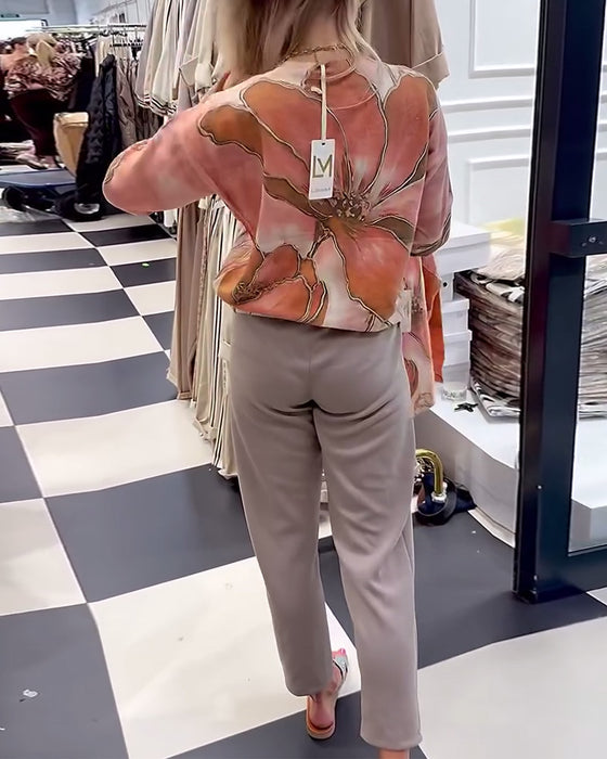 Rundhalsad Tryckt Lös Tröja