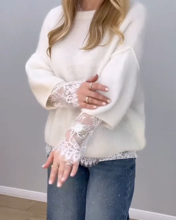 Tröja Stilfull Mysig Spets Lappverk