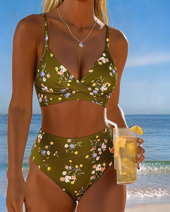 Bikini Sexig Korsvist Blommönster