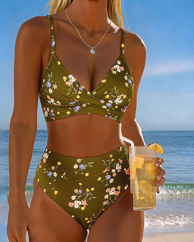 Bikini Sexig Korsvist Blommönster