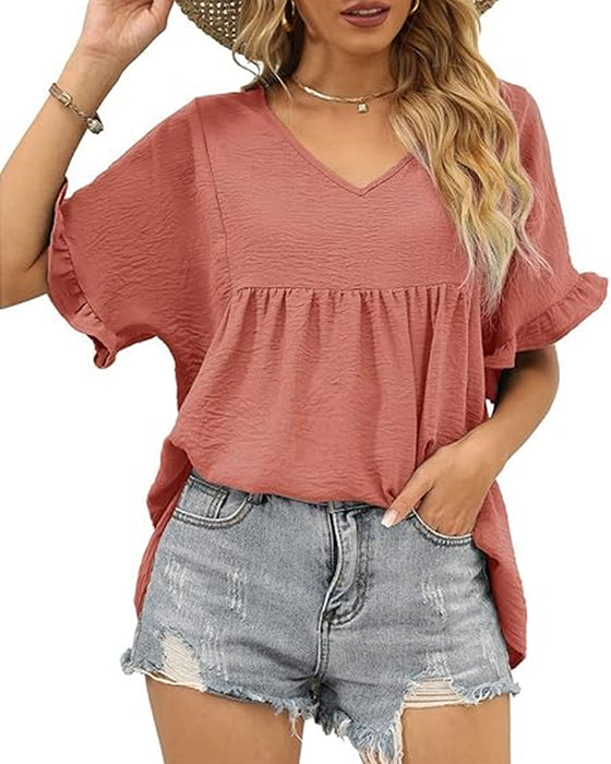 Blus Casual Rynkad Loose Fit