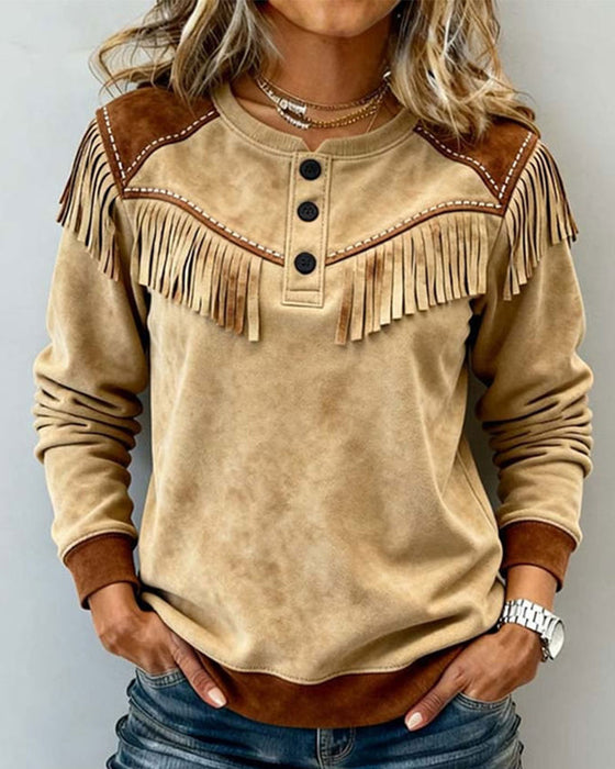 Topp Stilig Fringe Casual Lång Ärm