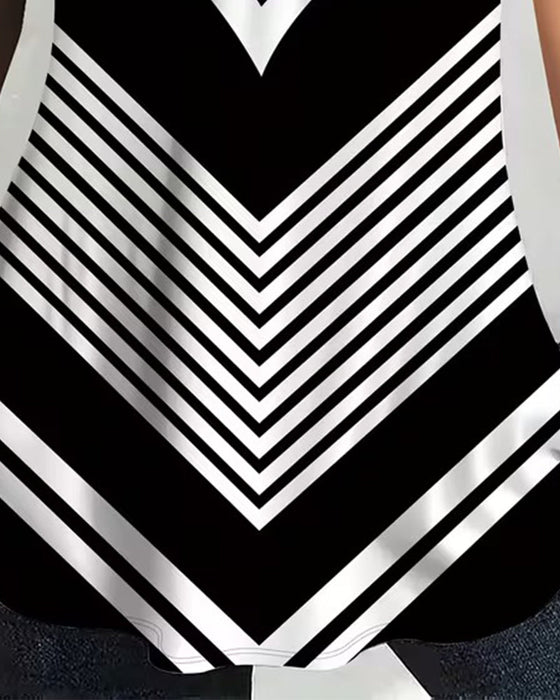 T-shirt Dragkedja V-Hals Randig