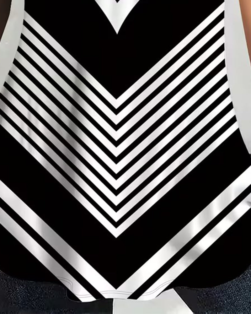 T-shirt Dragkedja V-Hals Randig