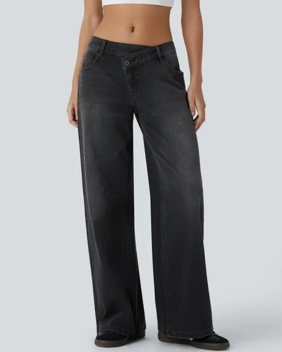 Jeans Asymmetrisk Låg Midja Vida Ben