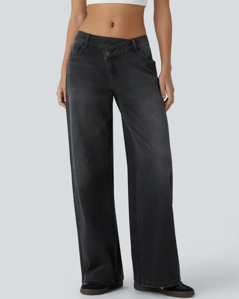 Jeans Asymmetrisk Låg Midja Vida Ben