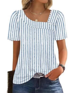 Blus Randig Fyrkantig Hals Asymmetrisk