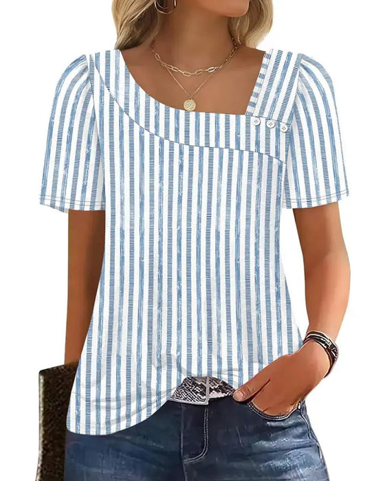 Blus Randig Fyrkantig Hals Asymmetrisk