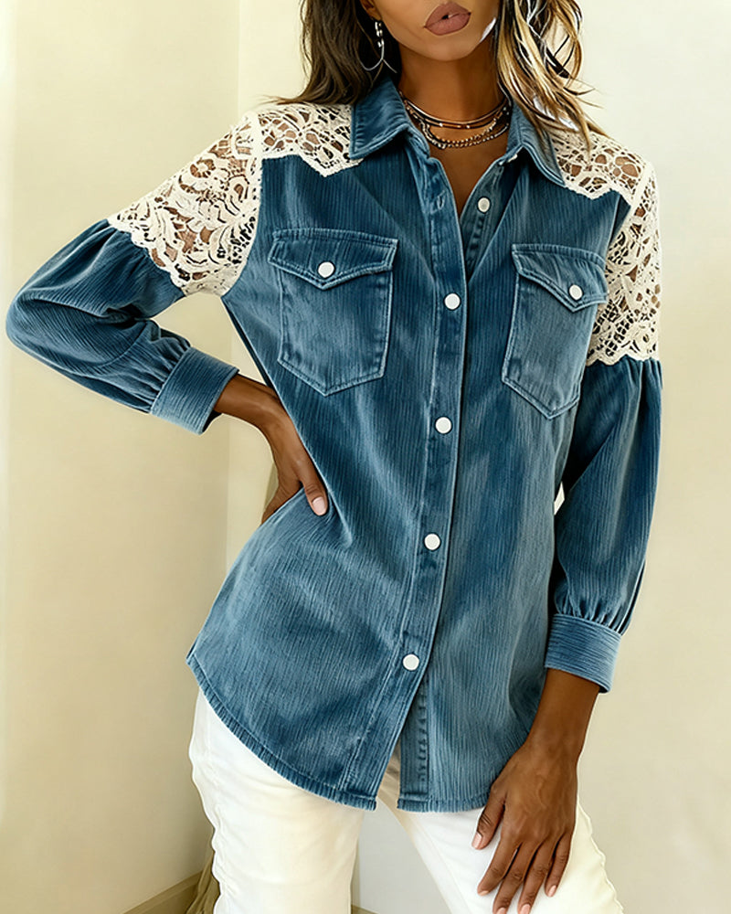 Långärmad Skjorta Med Lapptäcktsdetaljer