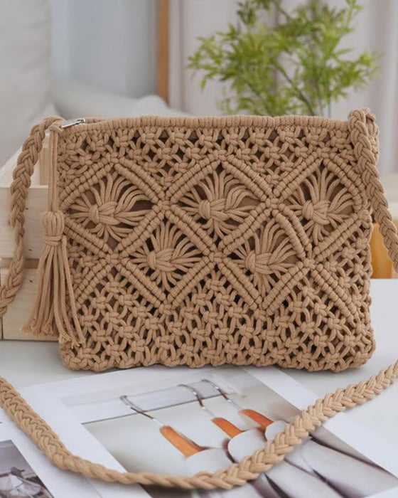 🏆Snabbrea⚡Minimalistisk Toffs Kvinnlig Clutch – Retro Vävd Väska i Bomullssnöre Sommarsemester Boho Strandväska