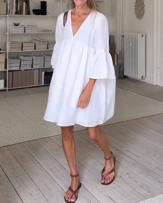 Klädning V-Hals Casual Solid
