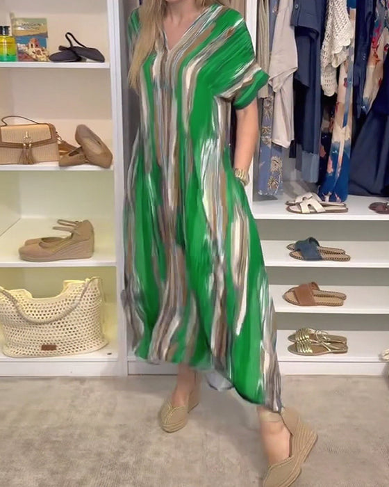 Klänning avslappnad lös v-ringad