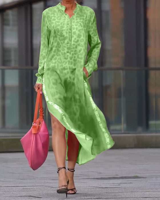 Klänning Långärmad Leopardskrivna Slits