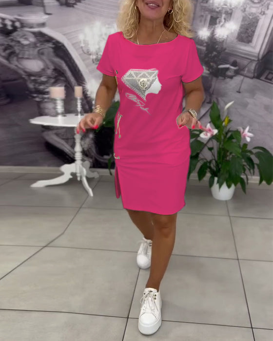 Klänning Tryckt Figursydd Slits