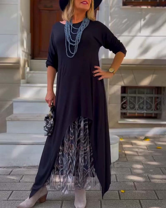 Klänning Långärmad Enfärgad Oregelbunden